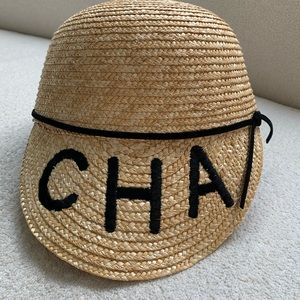Straw visor ribbon hat